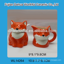 Ceramic fox sugar and creamer set with spoon for wholesale